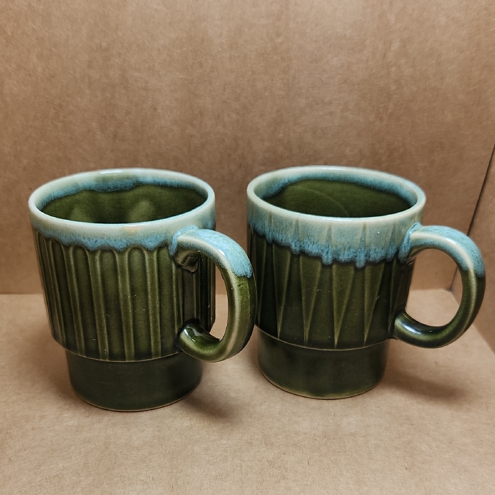 Green Ceramic Mugs Set Made In Japan